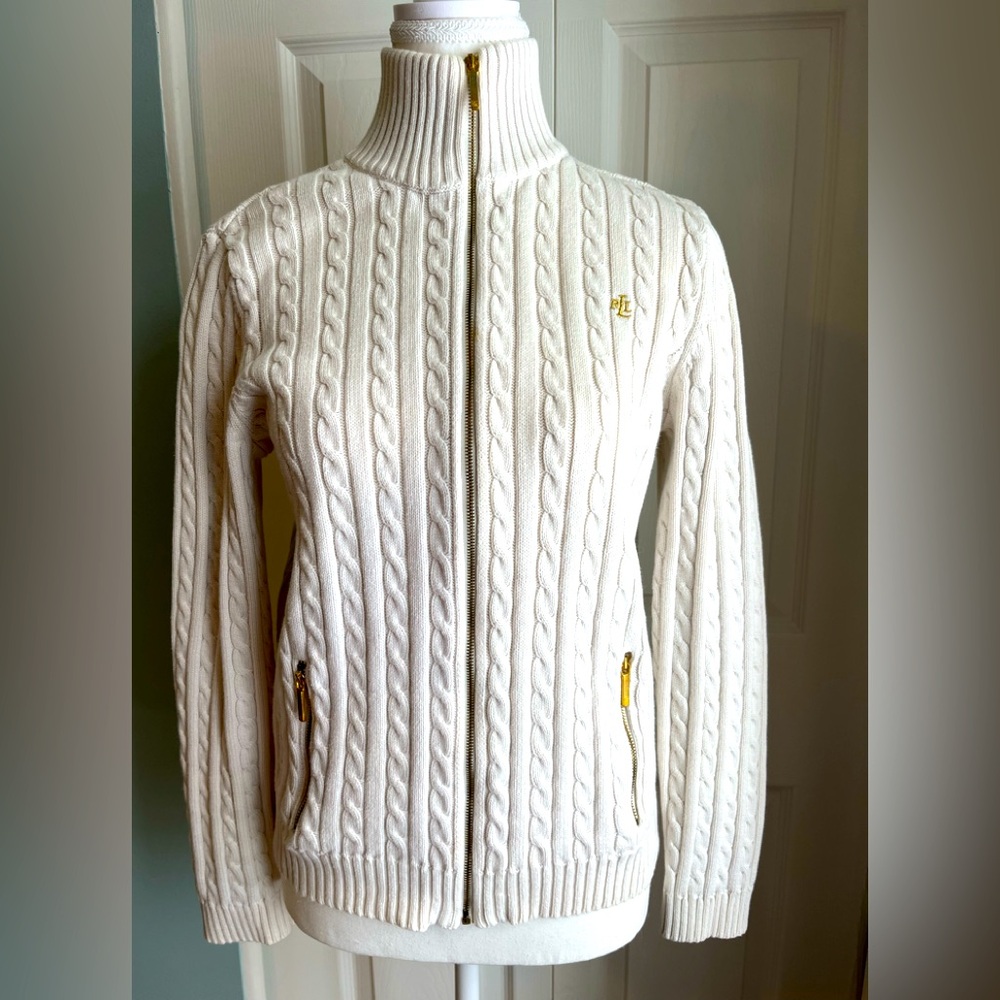 Ralph Lauren cream colour cardigan. 100% cotton. Size M.